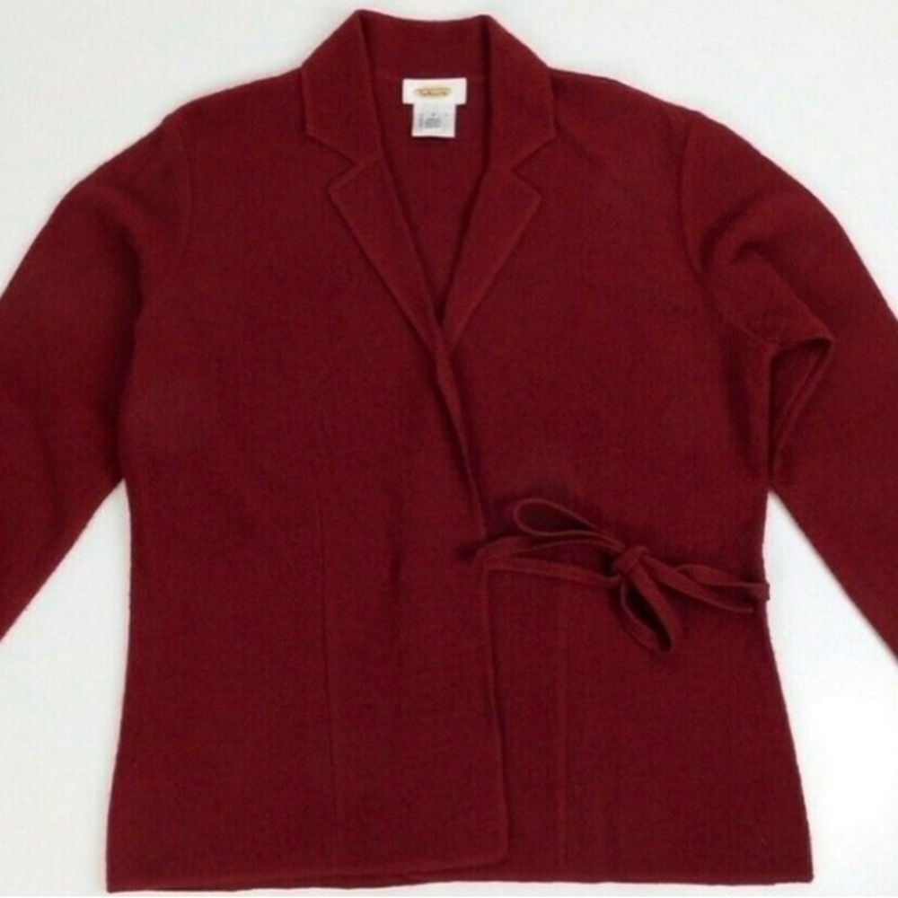 Talbots Petites 100% Wool Vintage Red‎ Cardigan SP Christmas Holidays Office
